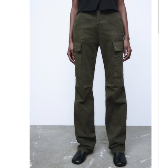 NWT ZARA THE CARGO STRAIGHT PANTS KHAKI - Picture 1 of 9